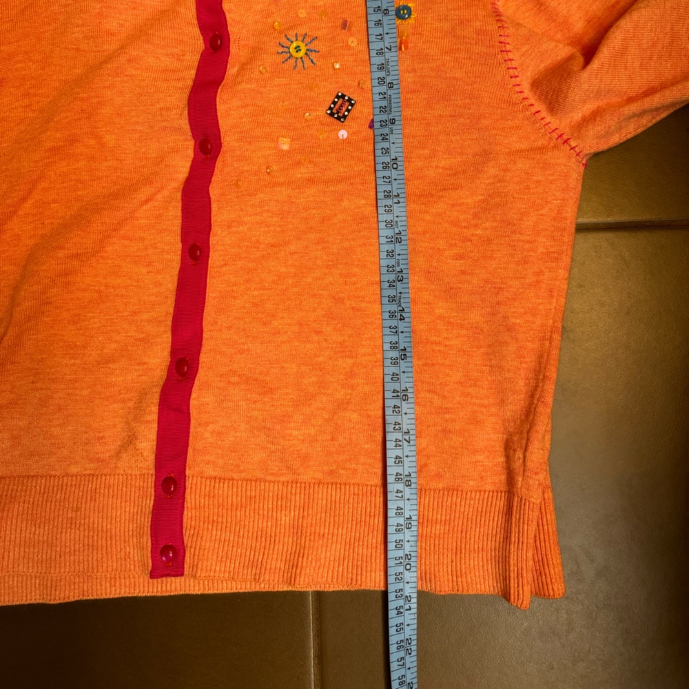 I.E. RELAXED Beaded cardigan women's LG button up long sleeve orange sweater EUC - Picture 7 of 10